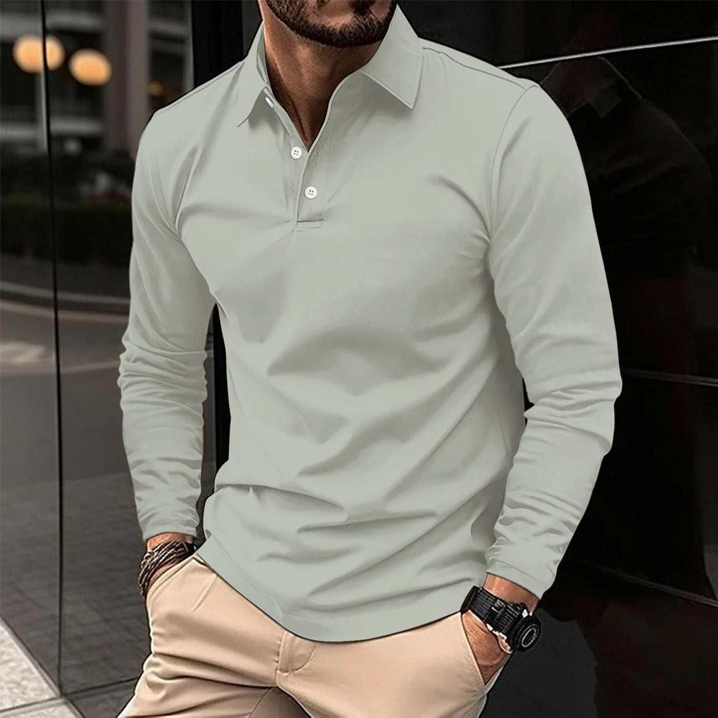 Sportieve Casual Polo met Lange Mouwen voor Heren