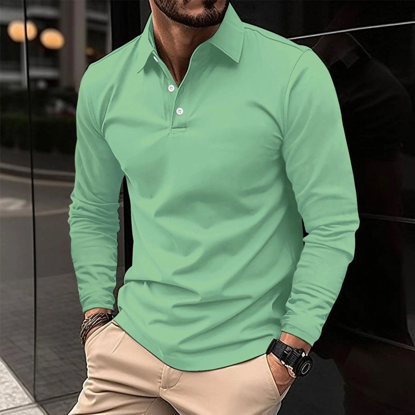 Sportieve Casual Polo met Lange Mouwen voor Heren