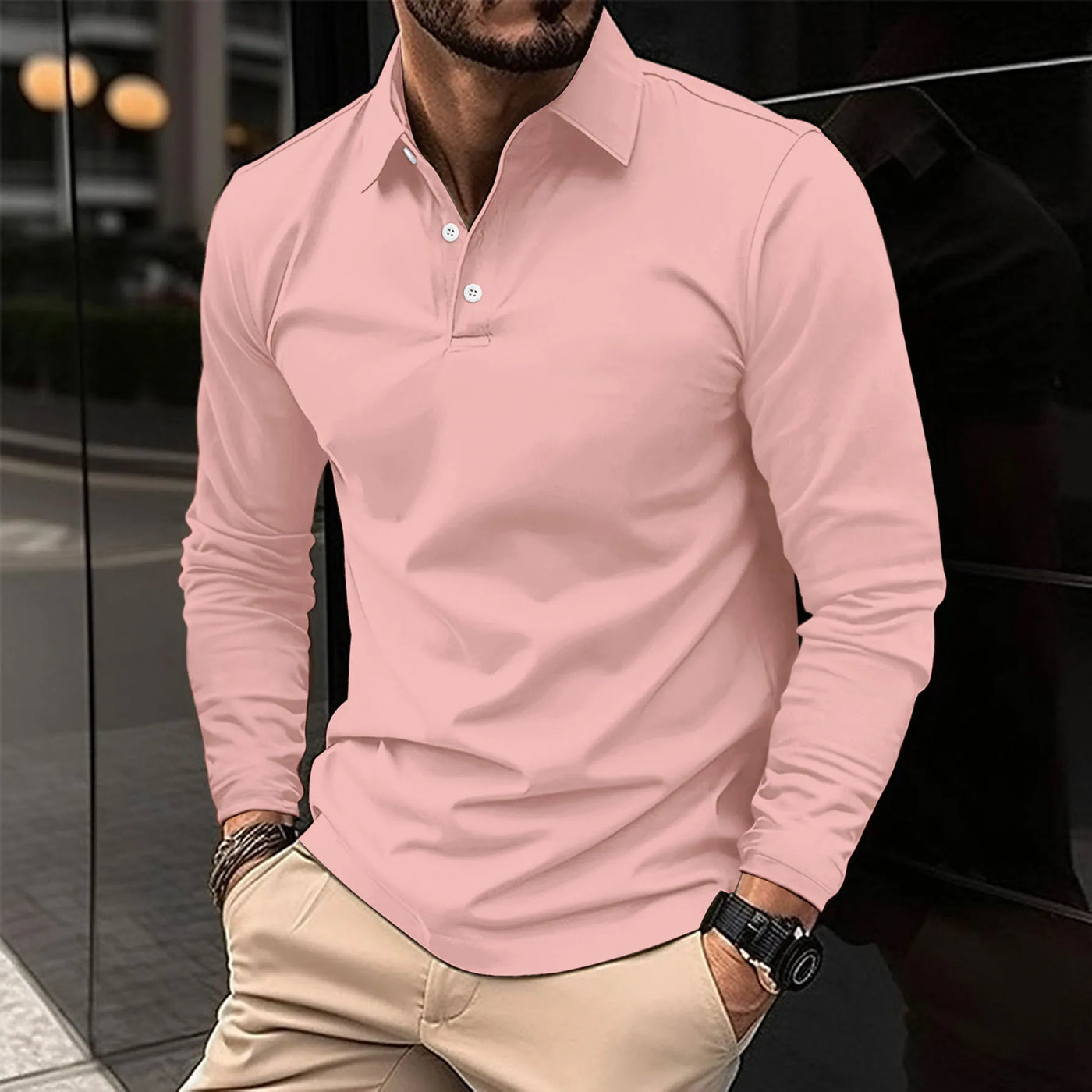 Sportieve Casual Polo met Lange Mouwen voor Heren