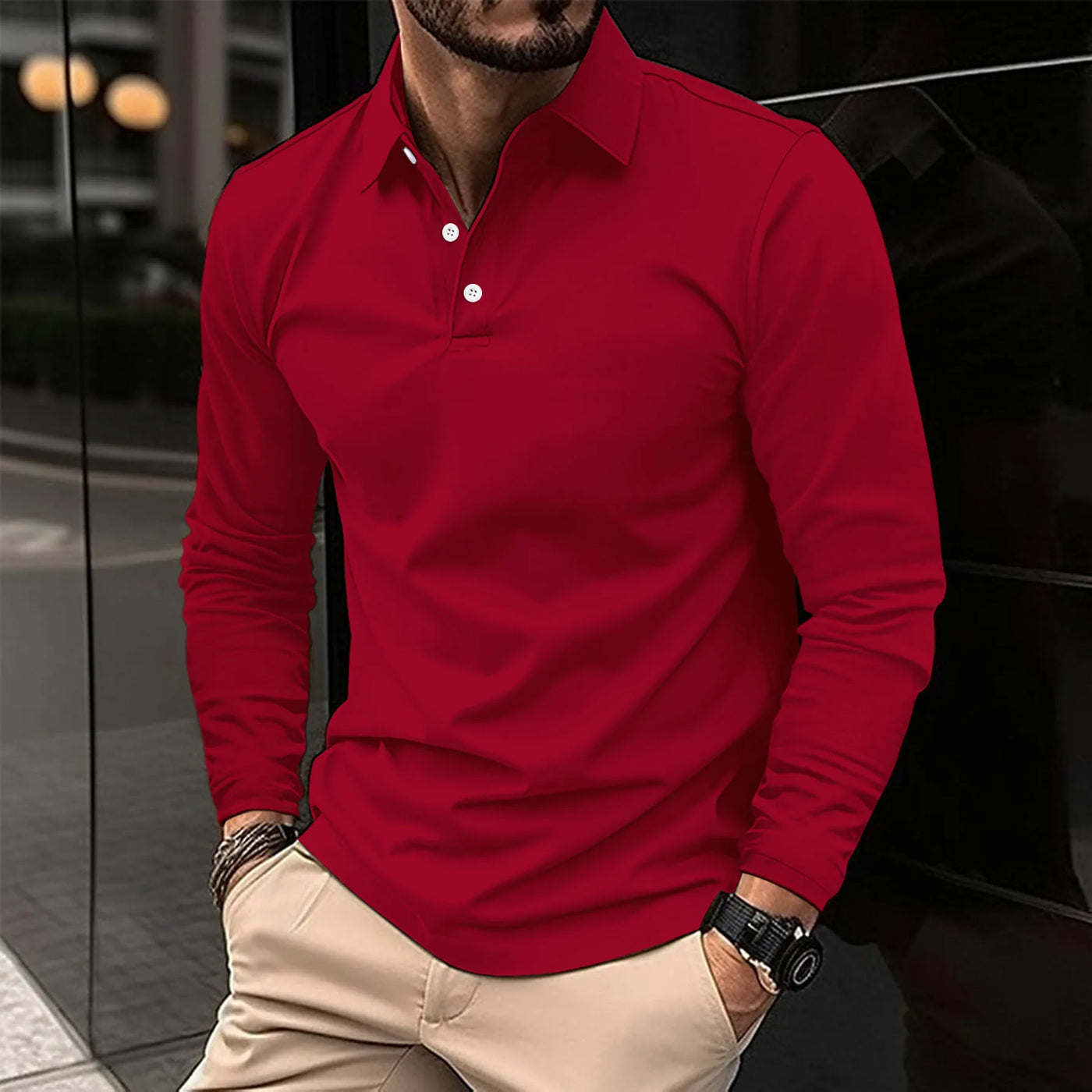 Sportieve Casual Polo met Lange Mouwen voor Heren