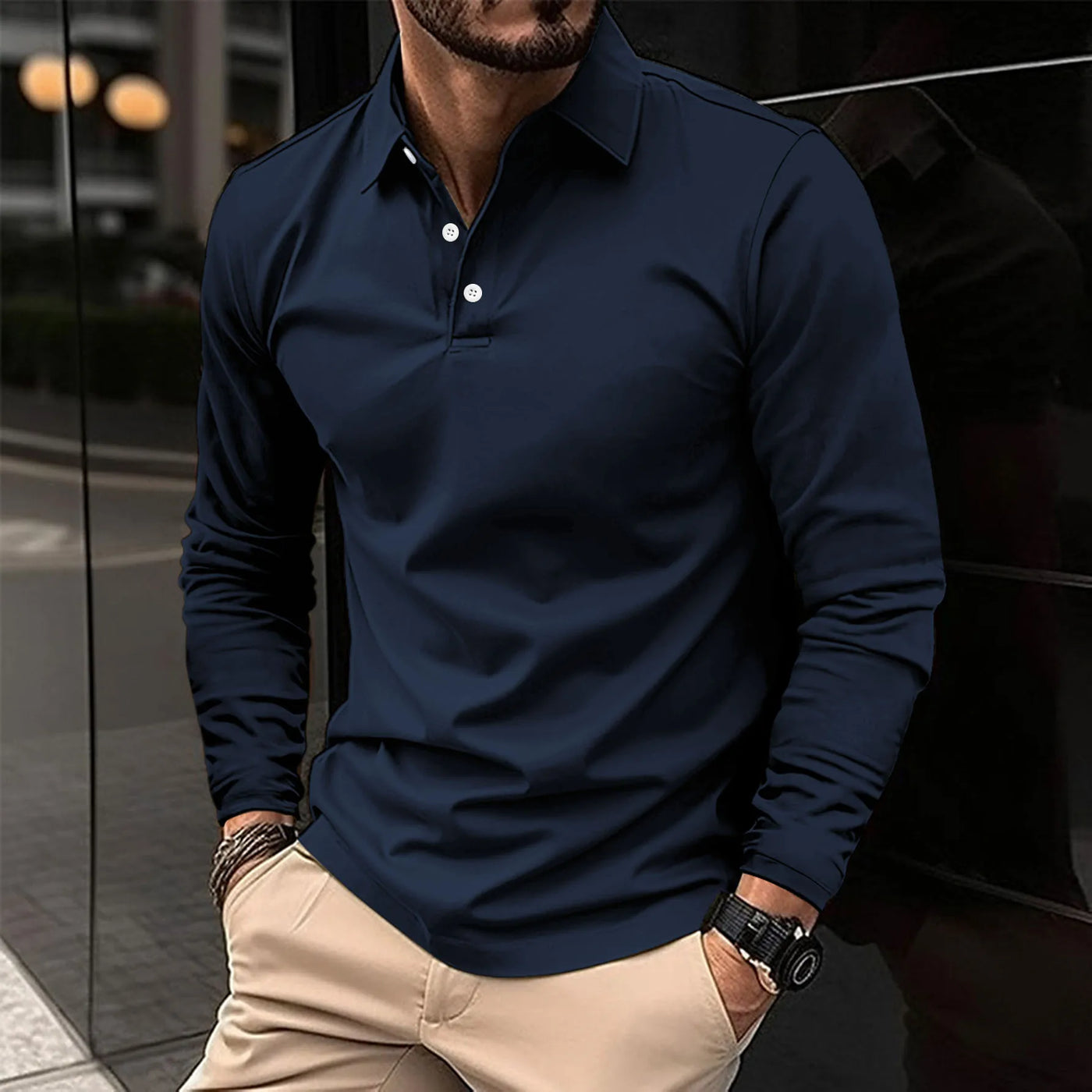 Sportieve Casual Polo met Lange Mouwen voor Heren