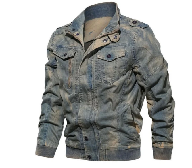 Heren denim jas met hoge kraag