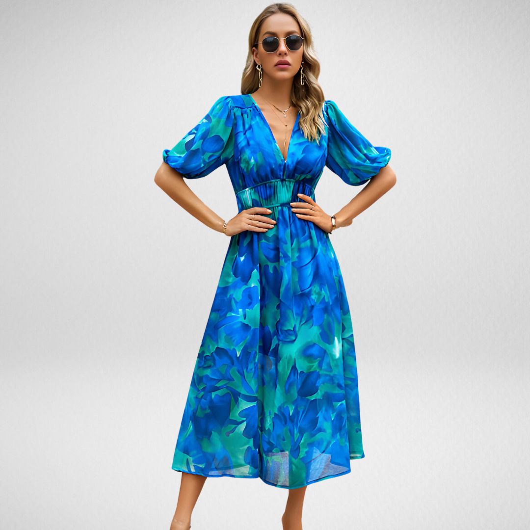 Elena | Charmante jurk met V-hals - Huis Van Stijl