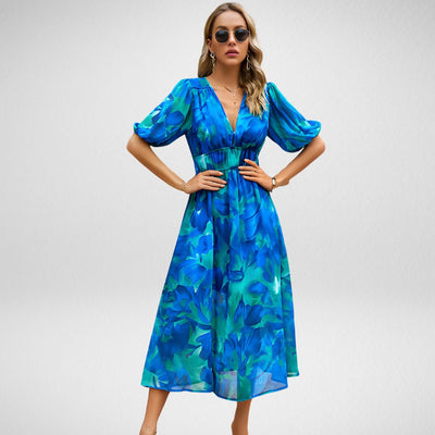 Elena | Charmante jurk met V-hals - Huis Van Stijl