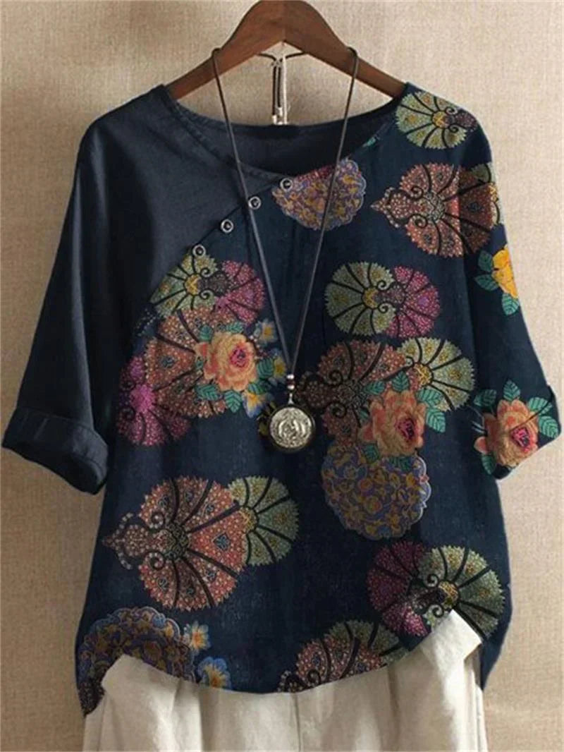 Bloemenprint Blouse met Korte Mouwen voor Dames