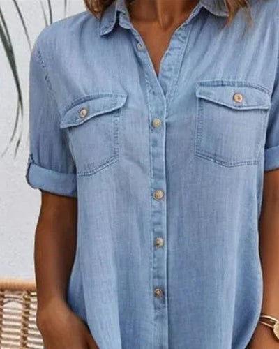 Katoenen Denim Jurk met Korte Mouwen voor Dames