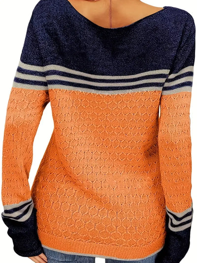 Mya - Trendy Kleurblok Streep Crew Neck Sweater