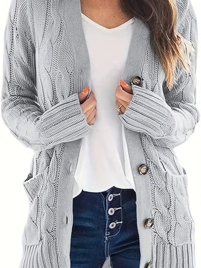 Mia - Casual Kabelgebreid Vest met Knoopsluiting