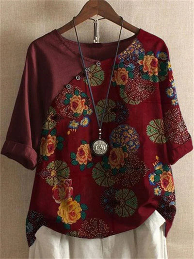 Bloemenprint Blouse met Korte Mouwen voor Dames