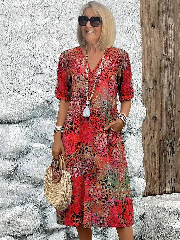 V-hals Midi Jurk voor Dames