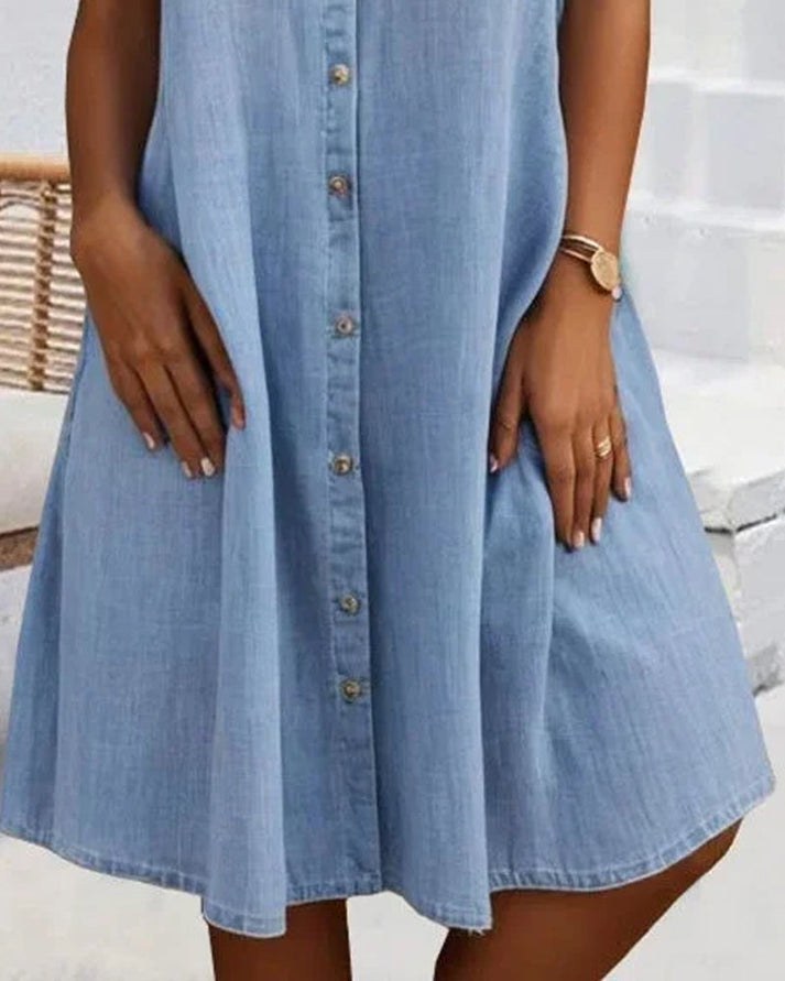 Katoenen Denim Jurk met Korte Mouwen voor Dames