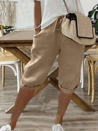 Linnen Short met Elastische Taille voor Dames