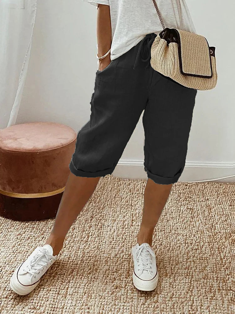 Linnen Short met Elastische Taille voor Dames