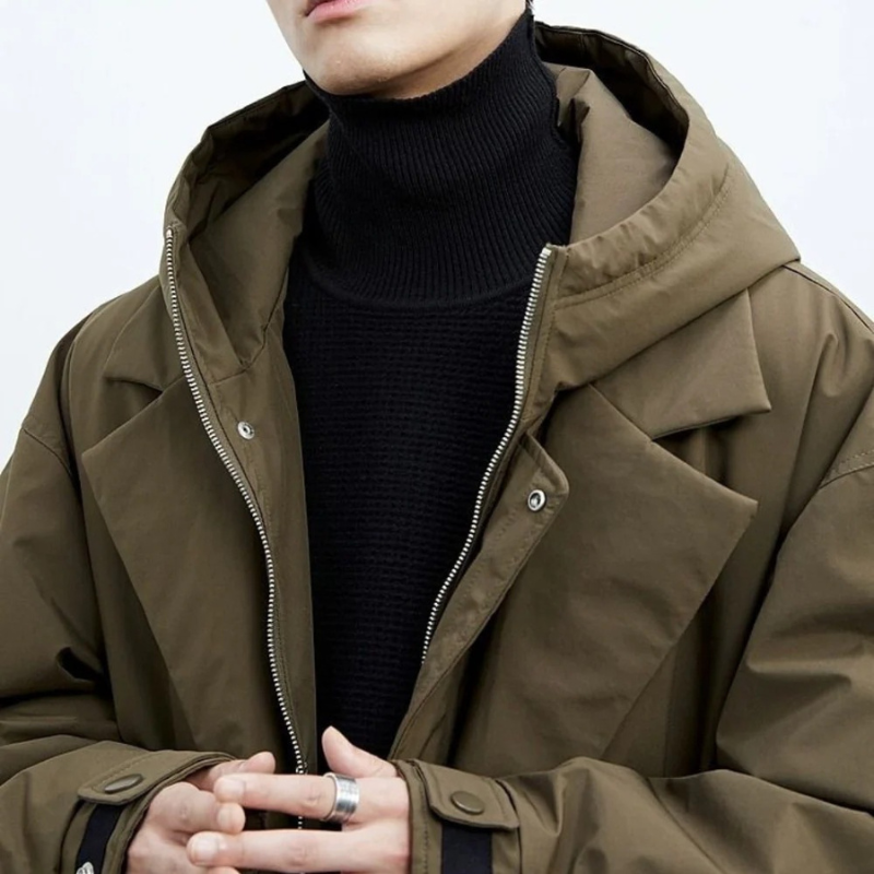 Moderne Lange Puffer Trenchcoat met Capuchon voor Heren