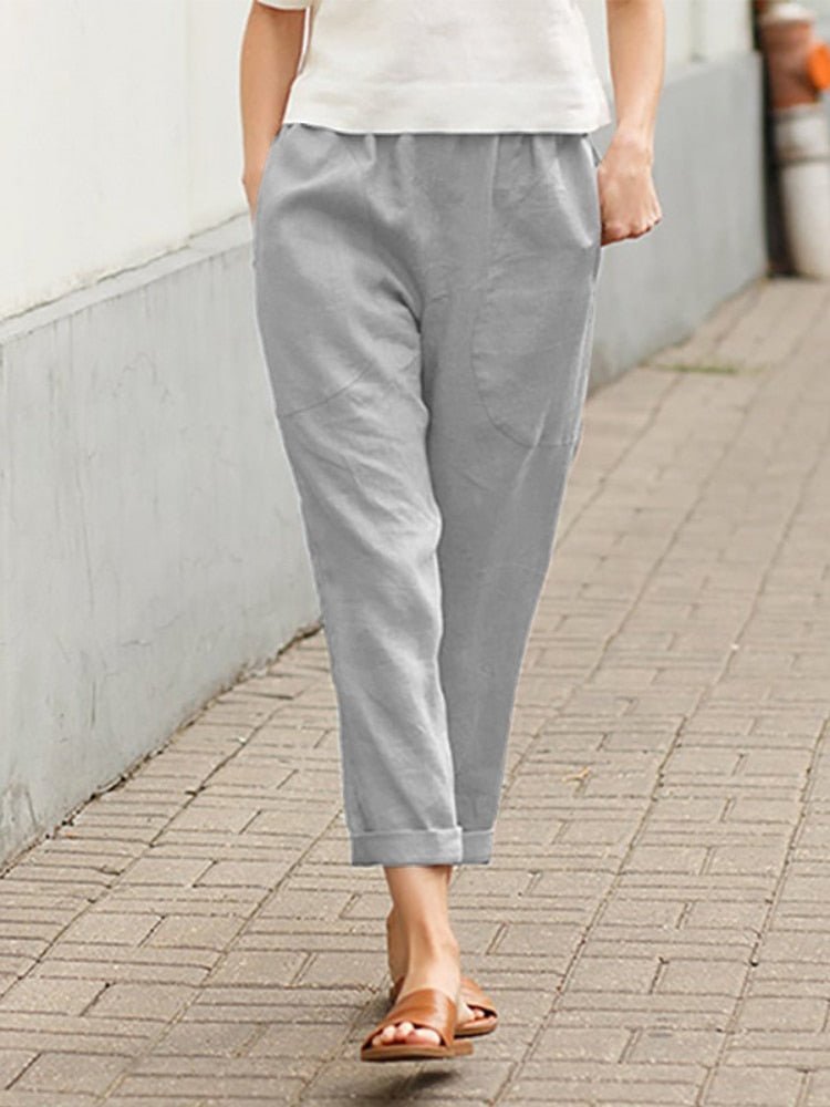 Elegante dames pantalons in zachte mix van katoen en linnen