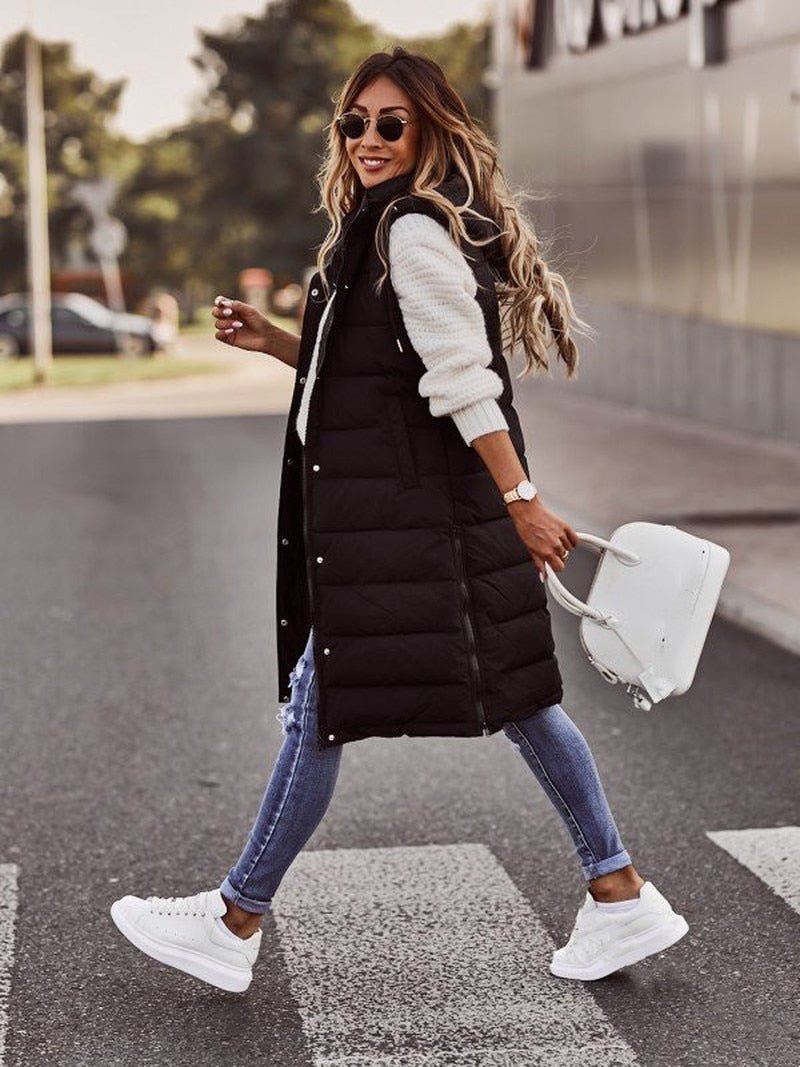 Katoenen lange bodywarmer voor dames