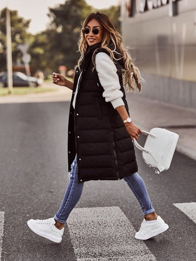 Katoenen lange bodywarmer voor dames