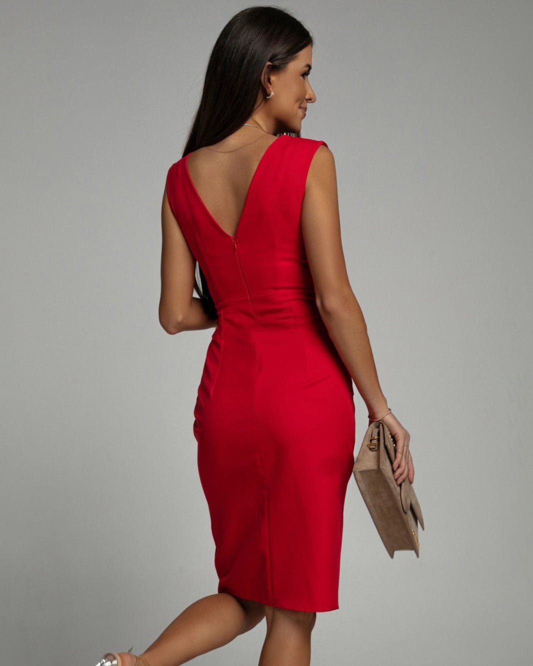 Elegante Cintrée Jurk met V-hals en Split voor Dames
