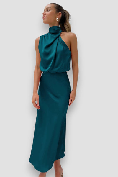 Elegante Halter Jurk van Zachte Satijnmix voor Dames