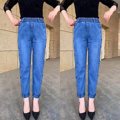Attractieve High-Waist Jeans met Harten Borduursel voor Vrouwen