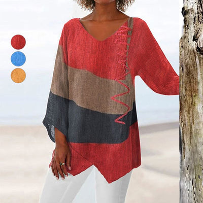 Katoen en Linnen Art Print V-Hals Blouse voor Dames
