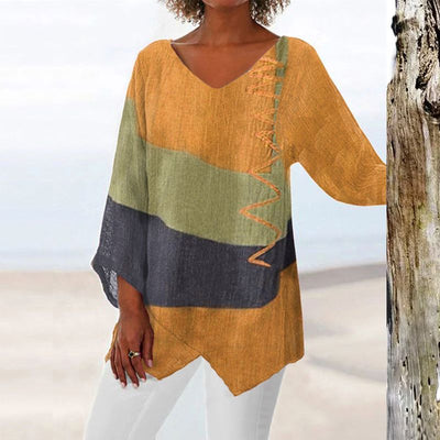 Katoen en Linnen Art Print V-Hals Blouse voor Dames