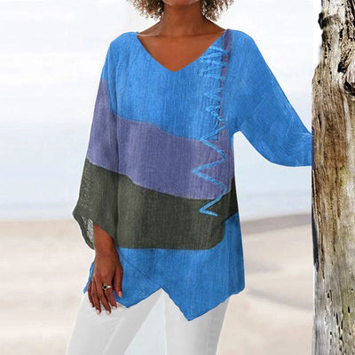 Katoen en Linnen Art Print V-Hals Blouse voor Dames