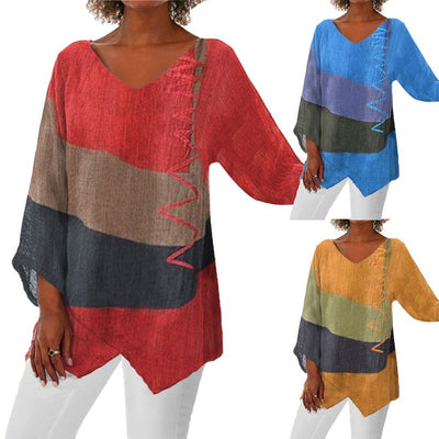Katoen en Linnen Art Print V-Hals Blouse voor Dames