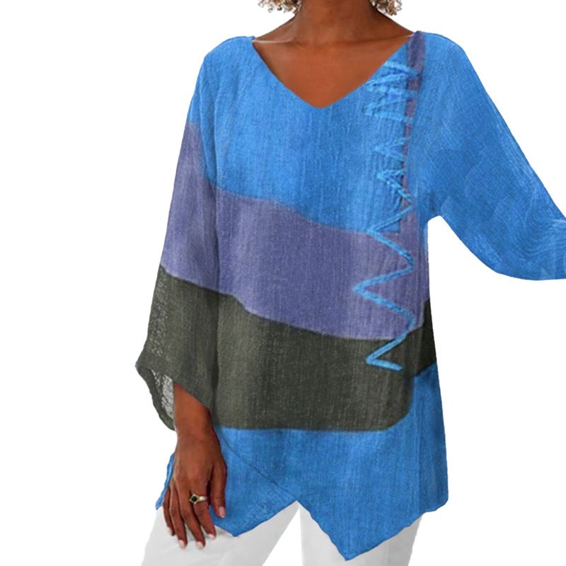 Katoen en Linnen Art Print V-Hals Blouse voor Dames