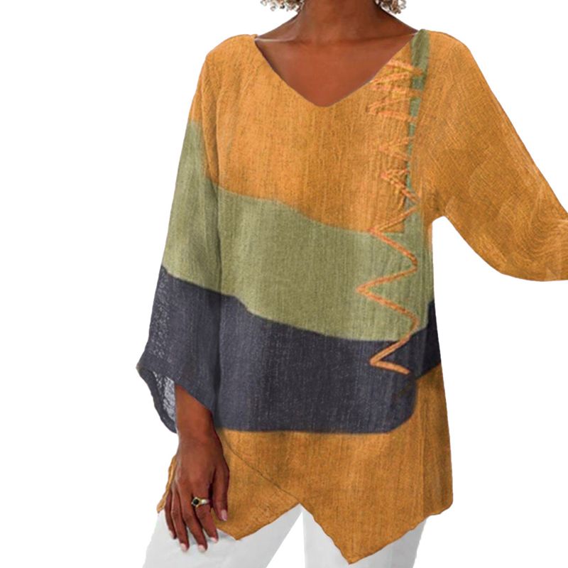 Katoen en Linnen Art Print V-Hals Blouse voor Dames