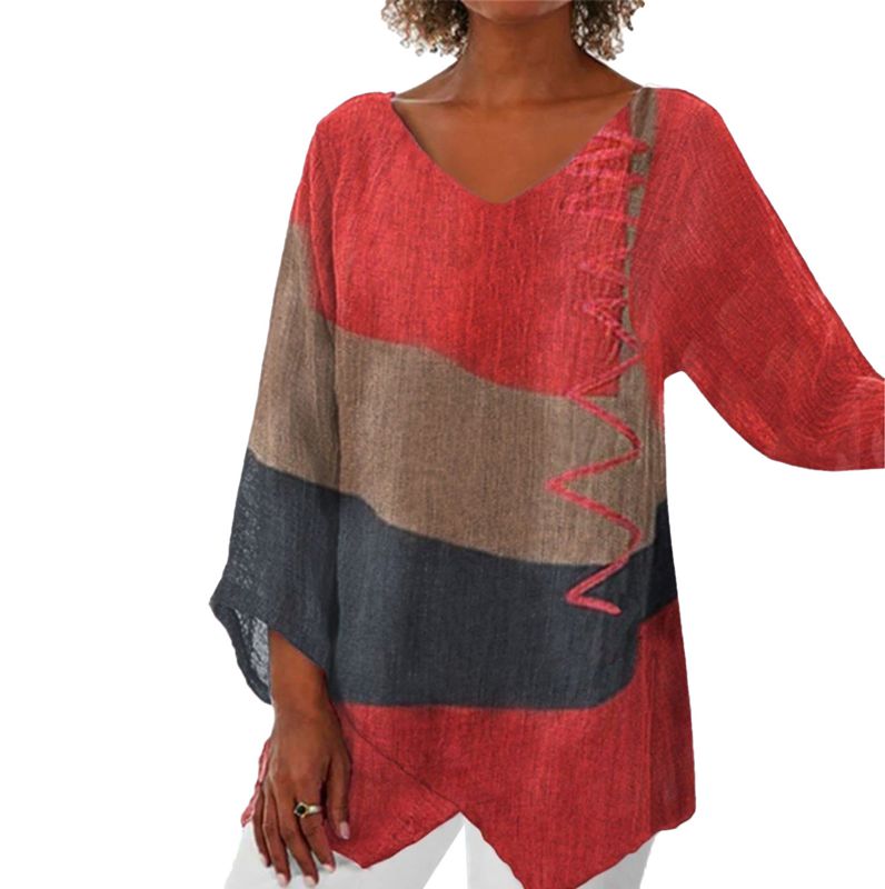 Katoen en Linnen Art Print V-Hals Blouse voor Dames