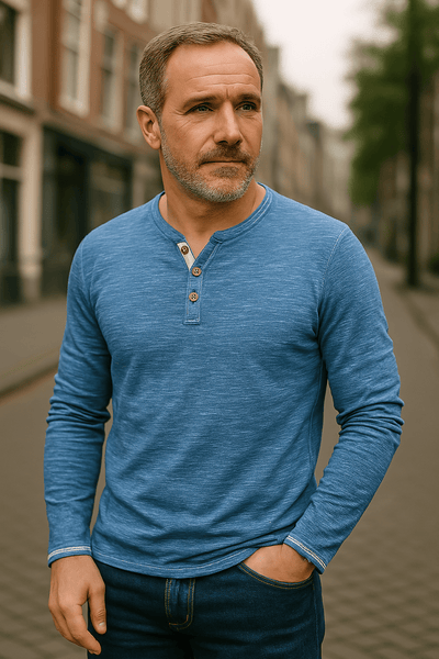 Elegant T-shirt met lange mouwen en col V voor mannen