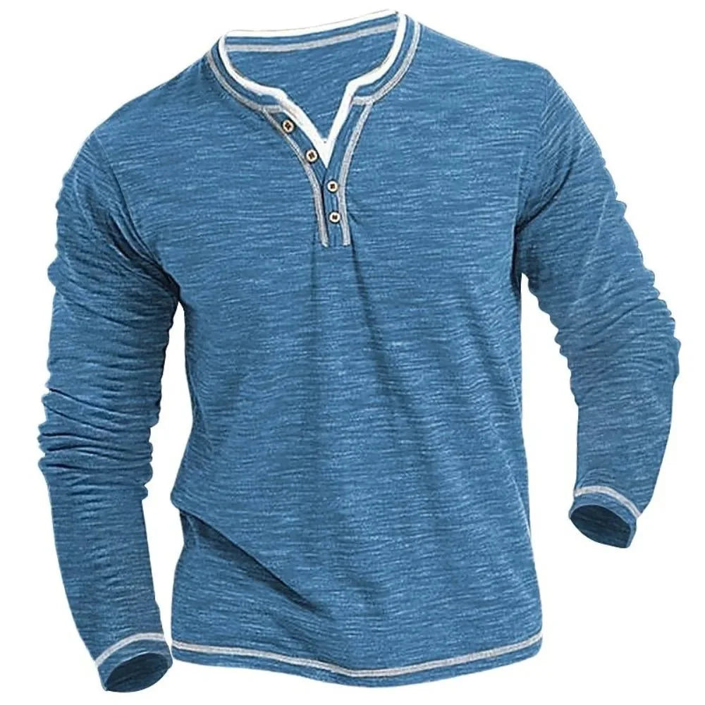 Elegant T-shirt met lange mouwen en col V voor mannen