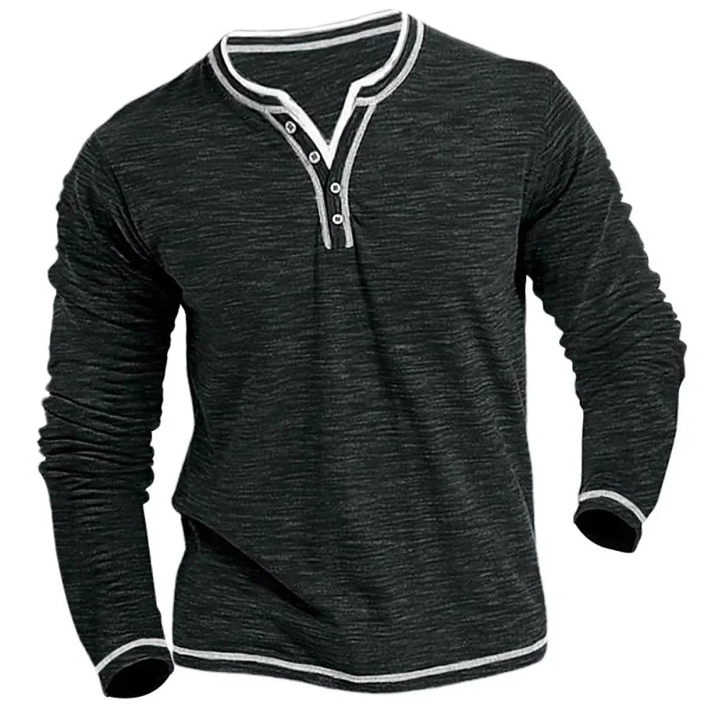 Elegant T-shirt met lange mouwen en col V voor mannen