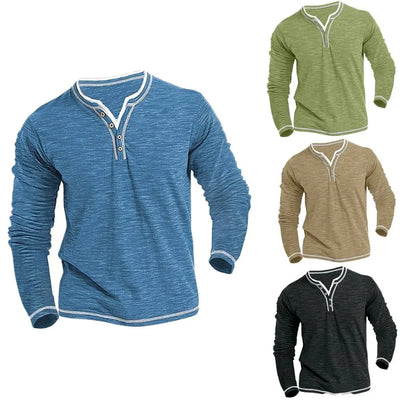 Elegant T-shirt met lange mouwen en col V voor mannen