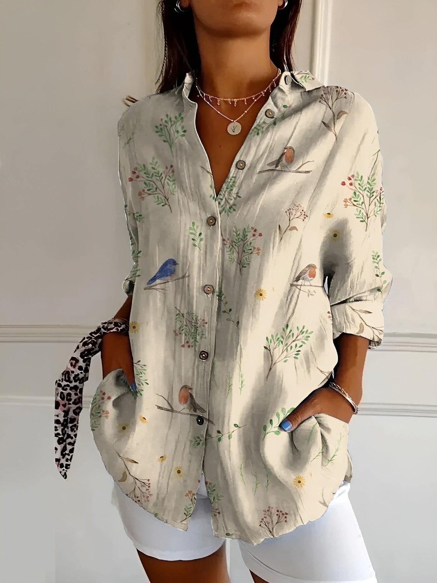 Casual Drukknoop Blouse met 3D Bloemenprint voor Dames