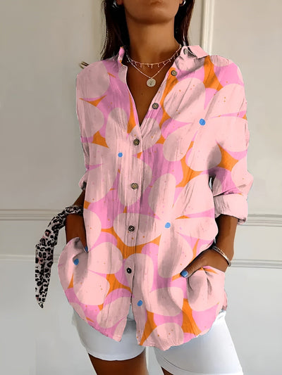 Casual Drukknoop Blouse met 3D Bloemenprint voor Dames
