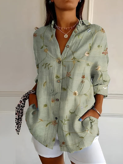 Casual Drukknoop Blouse met 3D Bloemenprint voor Dames
