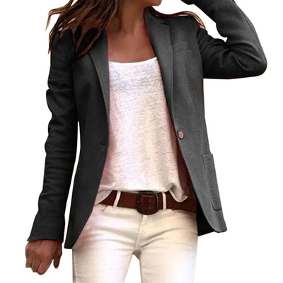 Jarethy - Knoop Slim Lange Mouw Dames Blazer - Huis Van Stijl