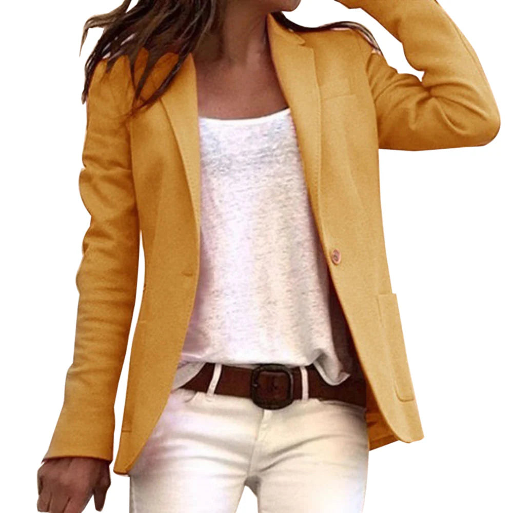 Jarethy - Knoop Slim Lange Mouw Dames Blazer - Huis Van Stijl