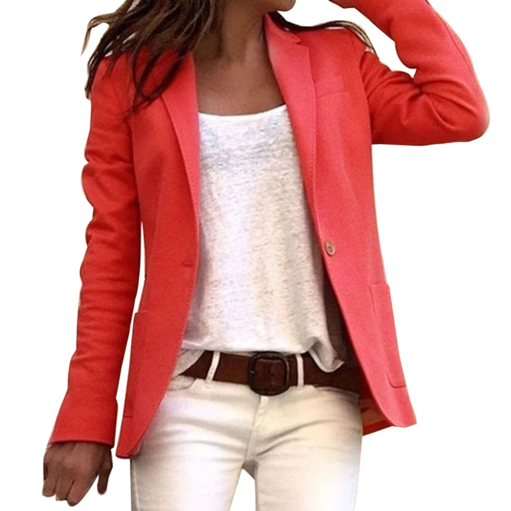 Jarethy - Knoop Slim Lange Mouw Dames Blazer - Huis Van Stijl